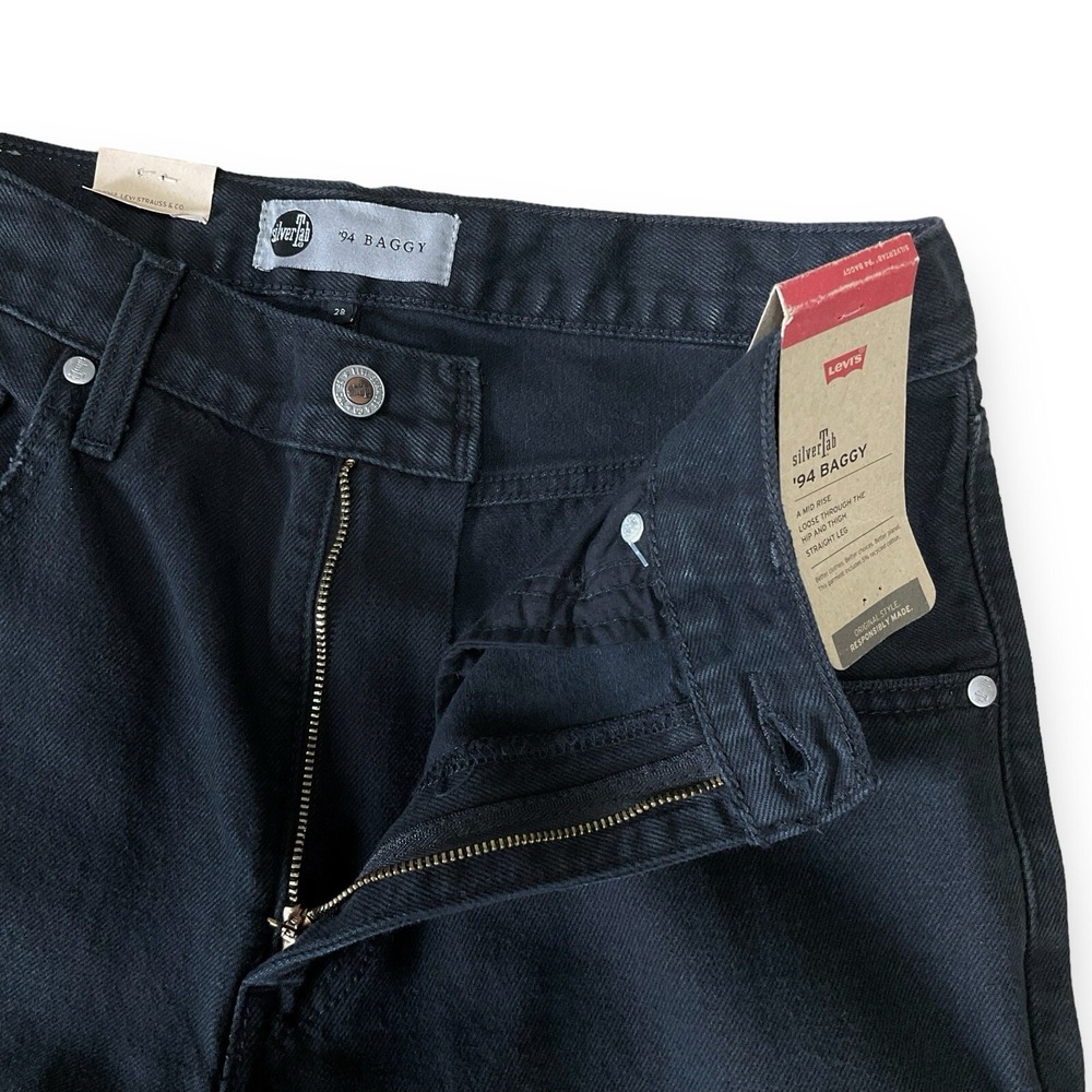 Levis Silvertab Jeans Women 28 (30x30.5) Black Ripped 94 Baggy Straight NWT - Picture 4 of 11